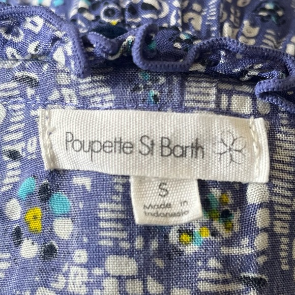 Poupette St Barth Clara Floral Blue Tassle Button Up Maxi Sun Dress EUC Size S - Picture 5 of 9